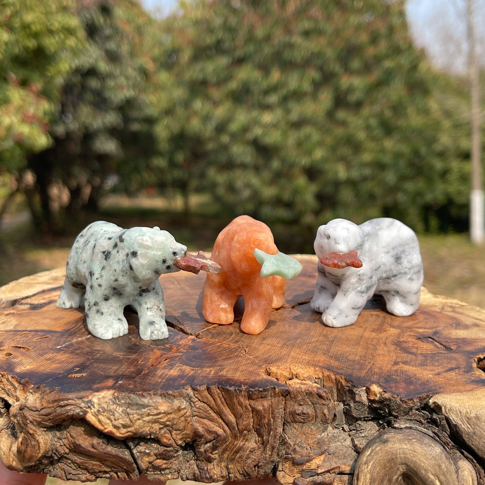 Natural Crystal Carving Polar Bear With Fish