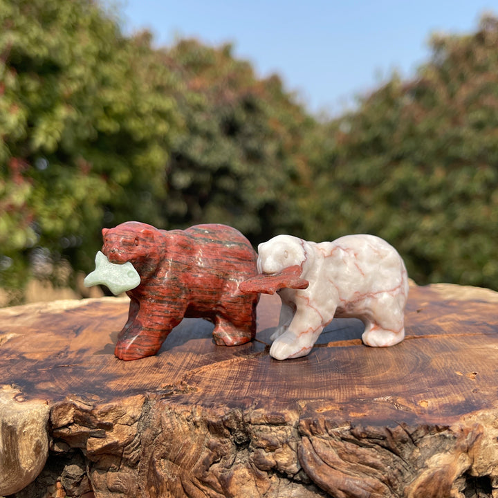 Natural Crystal Carving Polar Bear With Fish