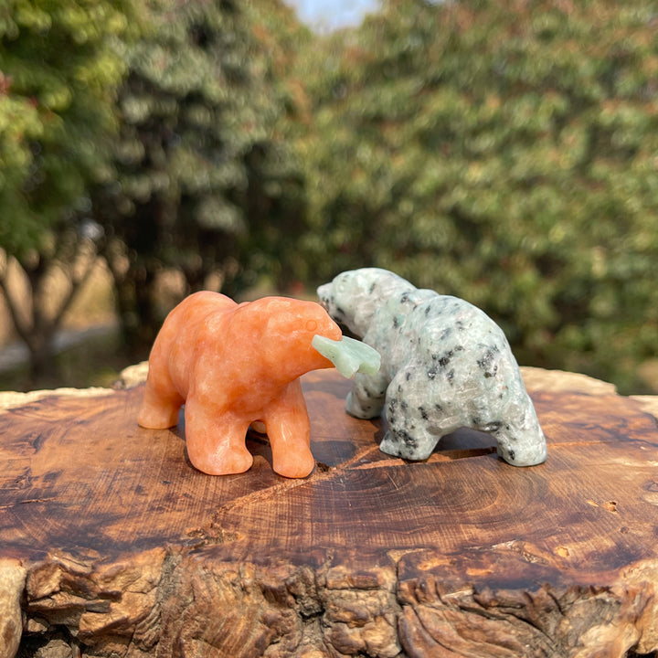 Natural Crystal Carving Polar Bear With Fish