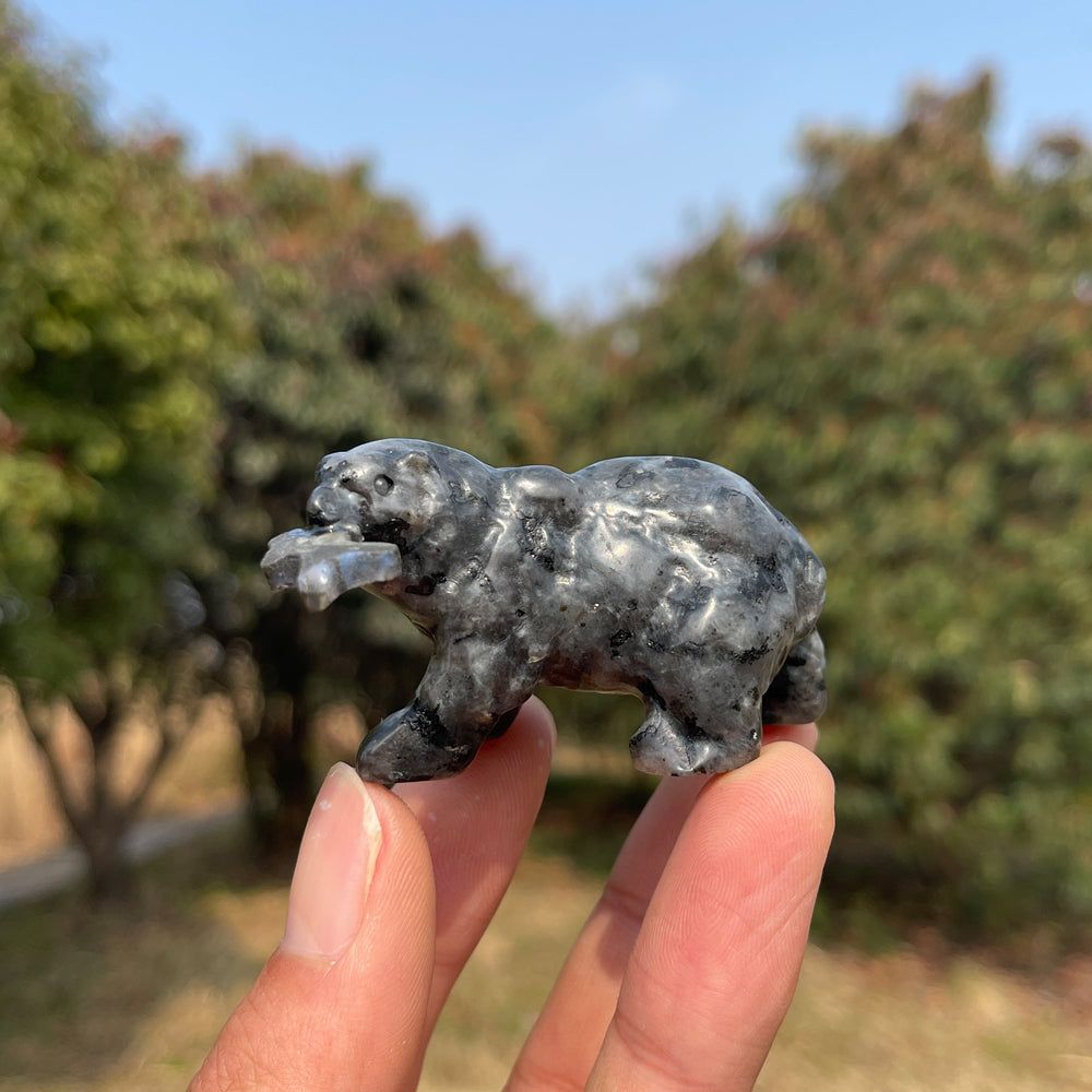 Natural Crystal Carving Polar Bear With Fish