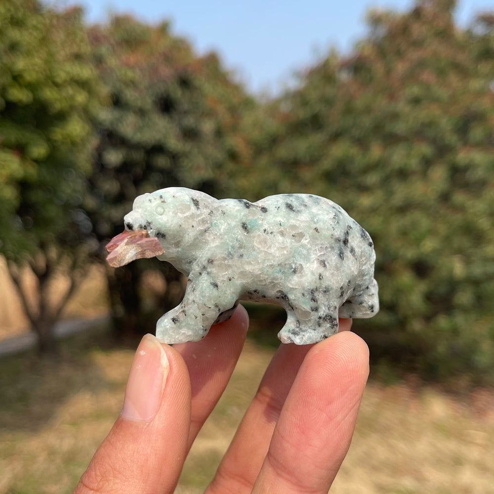 Natural Crystal Carving Polar Bear With Fish