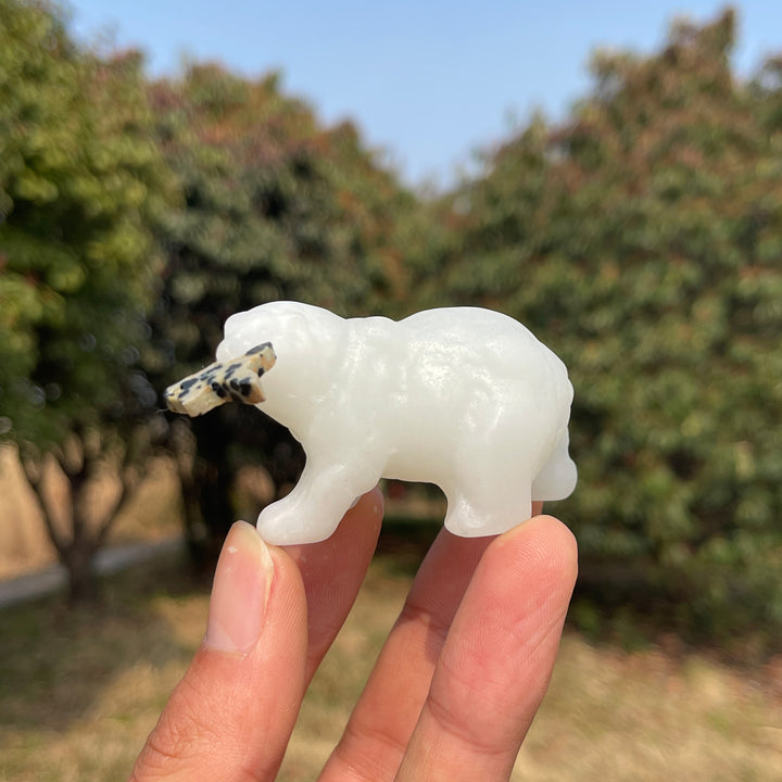 Natural Crystal Carving Polar Bear With Fish
