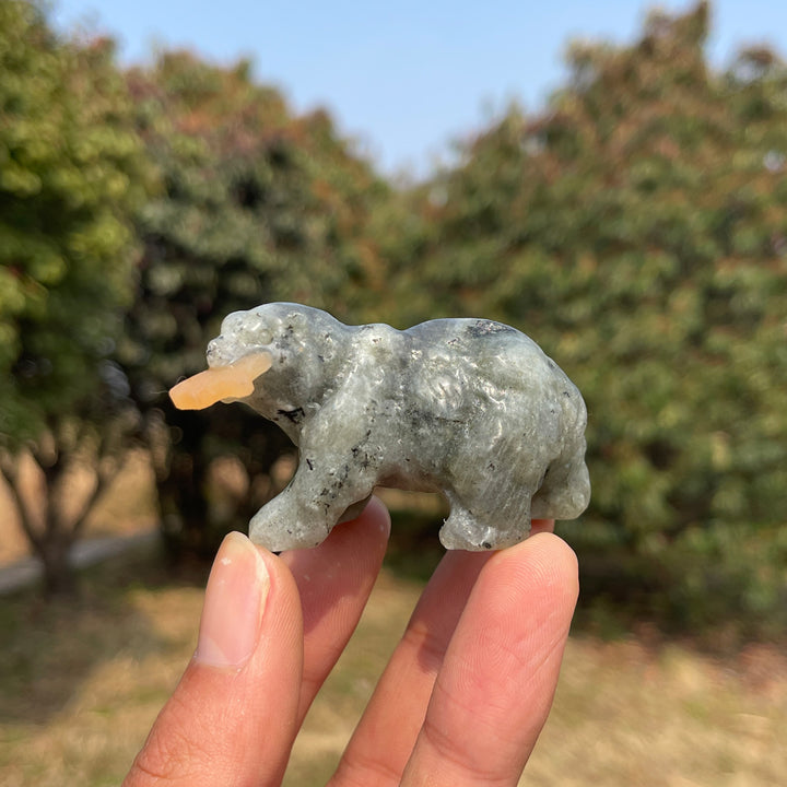 Natural Crystal Carving Polar Bear With Fish