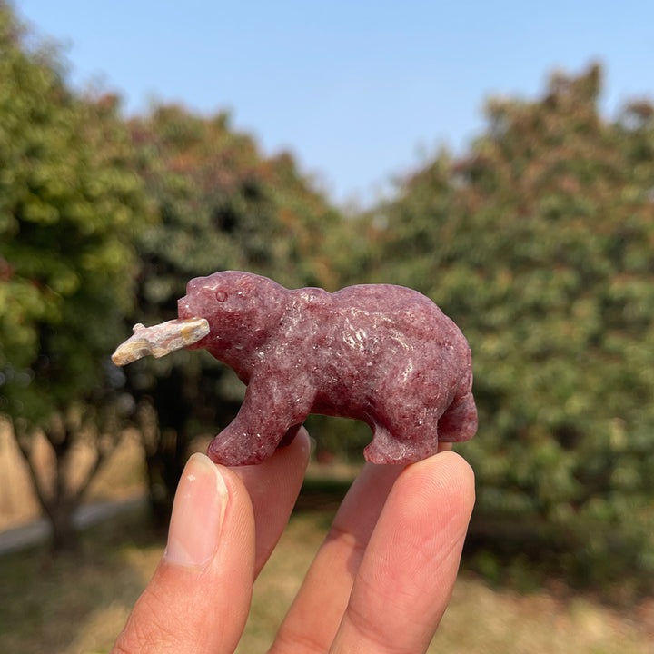 Natural Crystal Carving Polar Bear With Fish