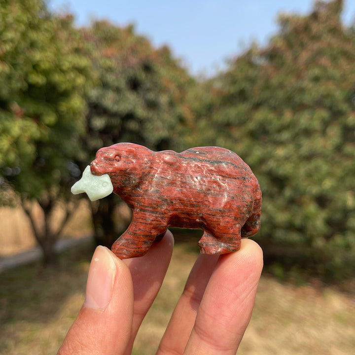 Natural Crystal Carving Polar Bear With Fish