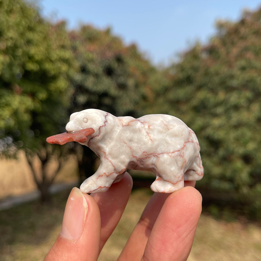 Natural Crystal Carving Polar Bear With Fish