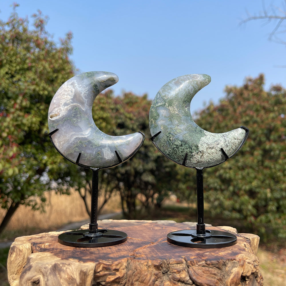 Unique,Natural Crystal Moss Agate Moon