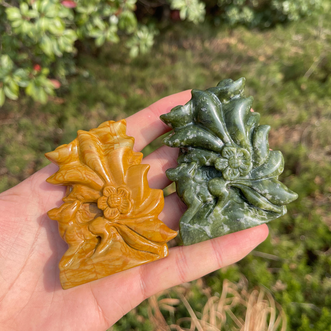 Natural Crystal Carved Nine-Tailed Fox With Flower