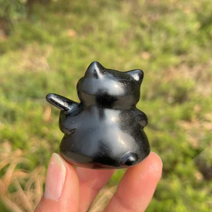 Natural Crystal Carved Black Obsidian Guitar Cat