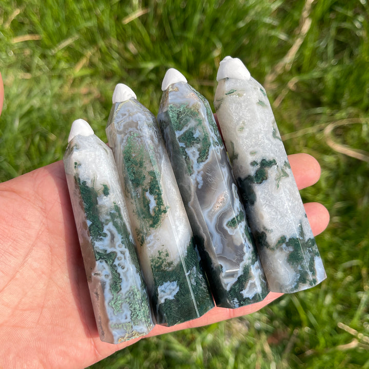 Natural Crystal Moss Agate Point