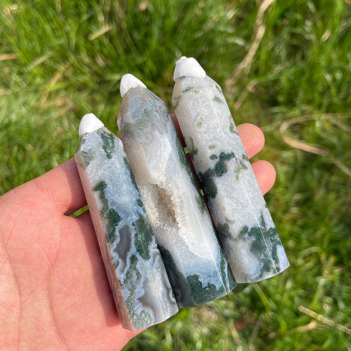 Natural Crystal Moss Agate Point