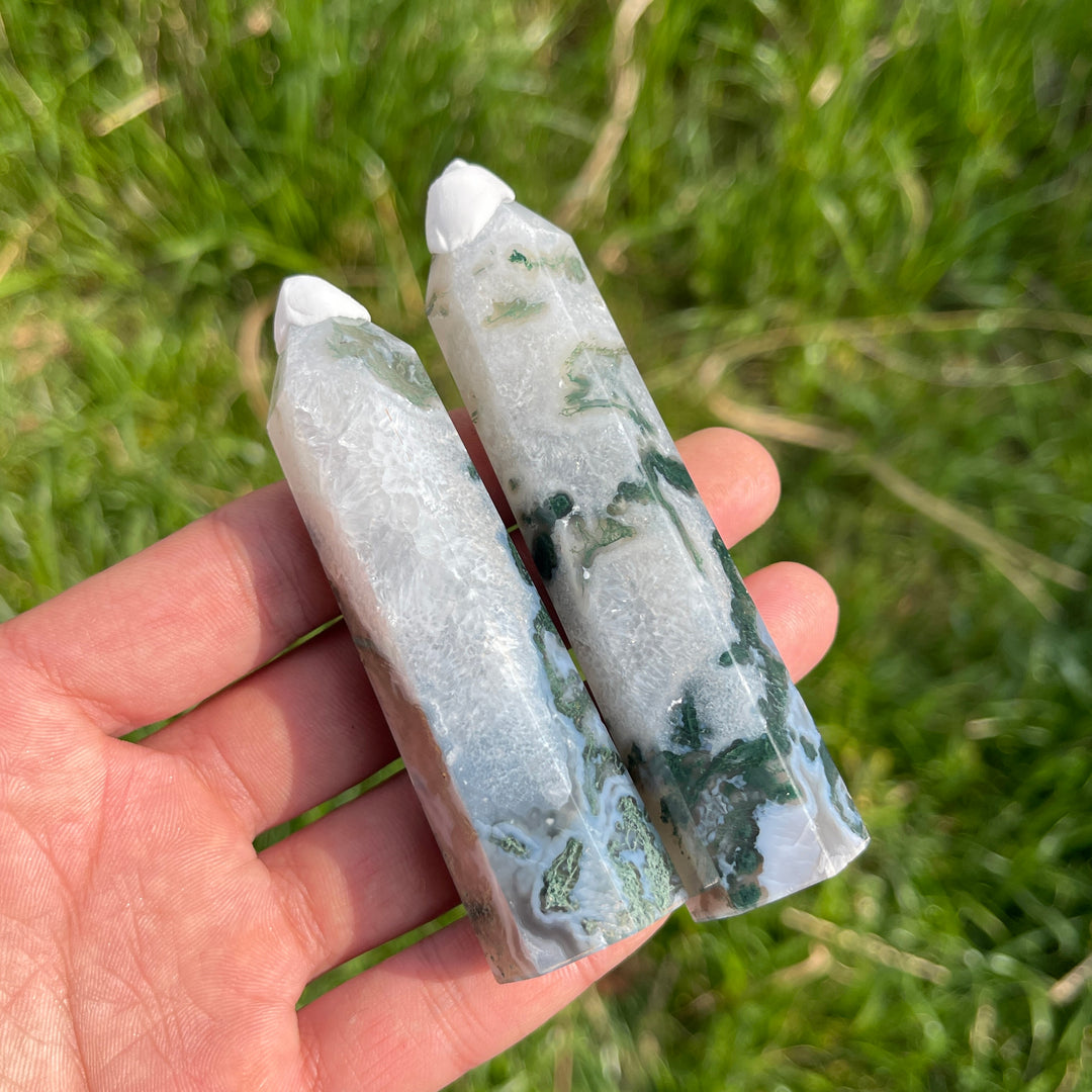 Natural Crystal Moss Agate Point
