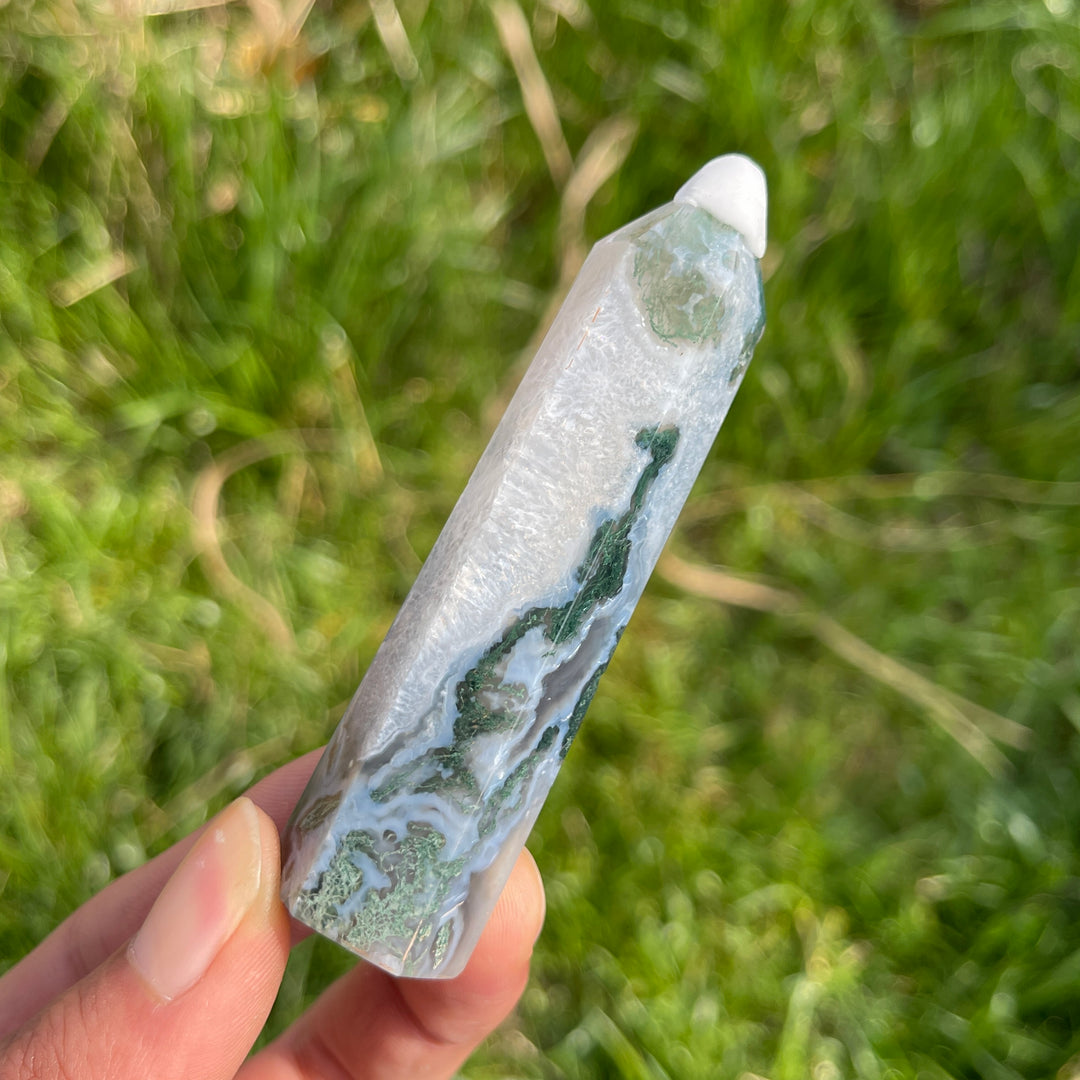 Natural Crystal Moss Agate Point