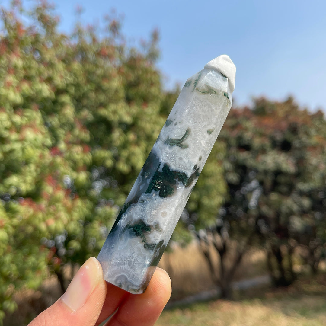 Natural Crystal Moss Agate Point