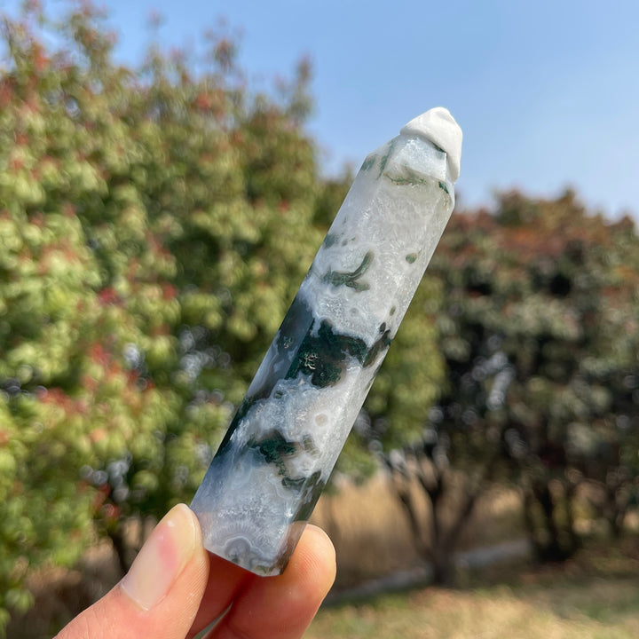 Natural Crystal Moss Agate Point