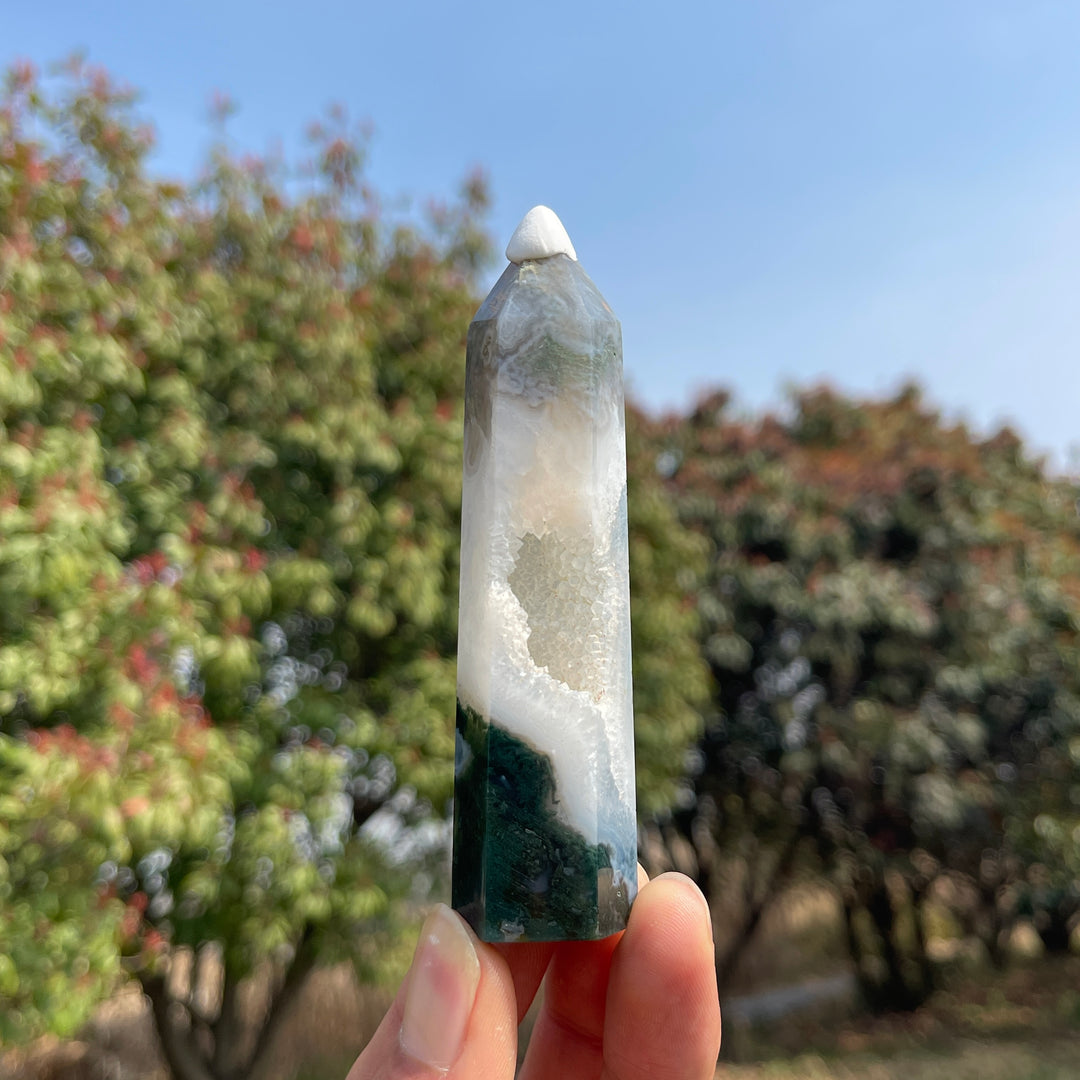 Natural Crystal Moss Agate Point
