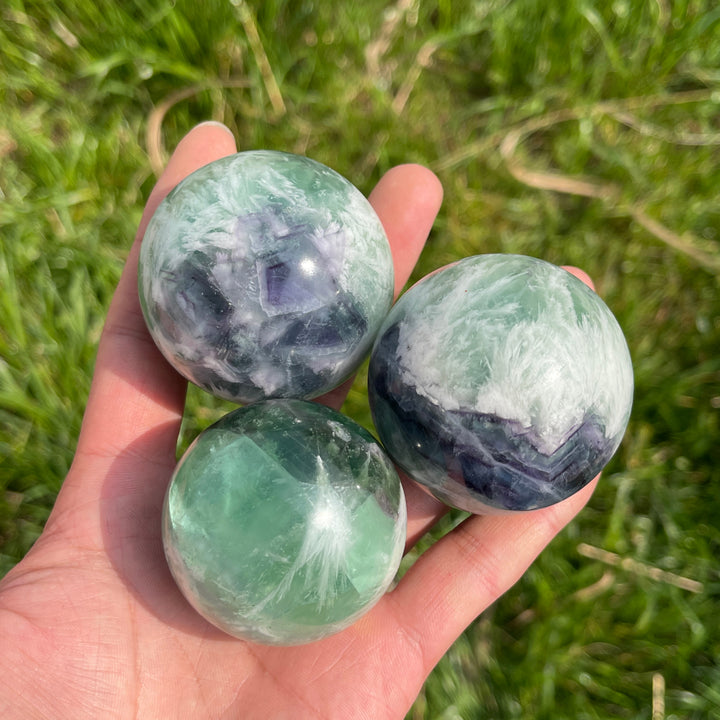 Natural Crystal Feather Fluorite Sphere