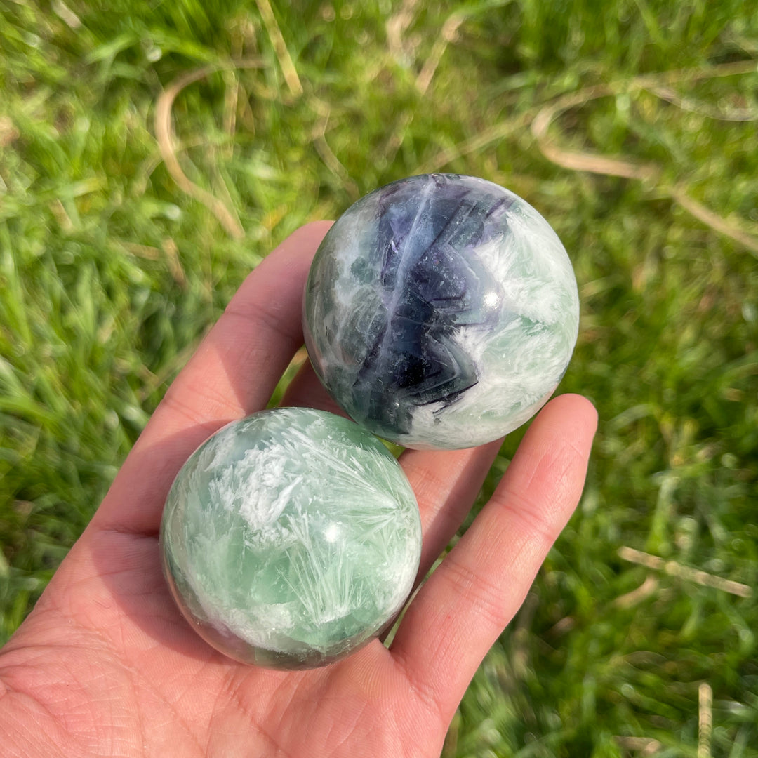 Natural Crystal Feather Fluorite Sphere