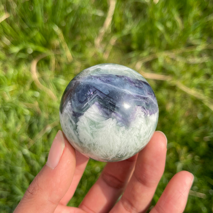 Natural Crystal Feather Fluorite Sphere