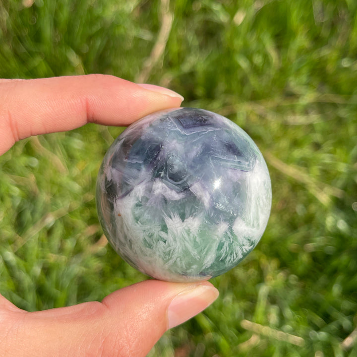 Natural Crystal Feather Fluorite Sphere