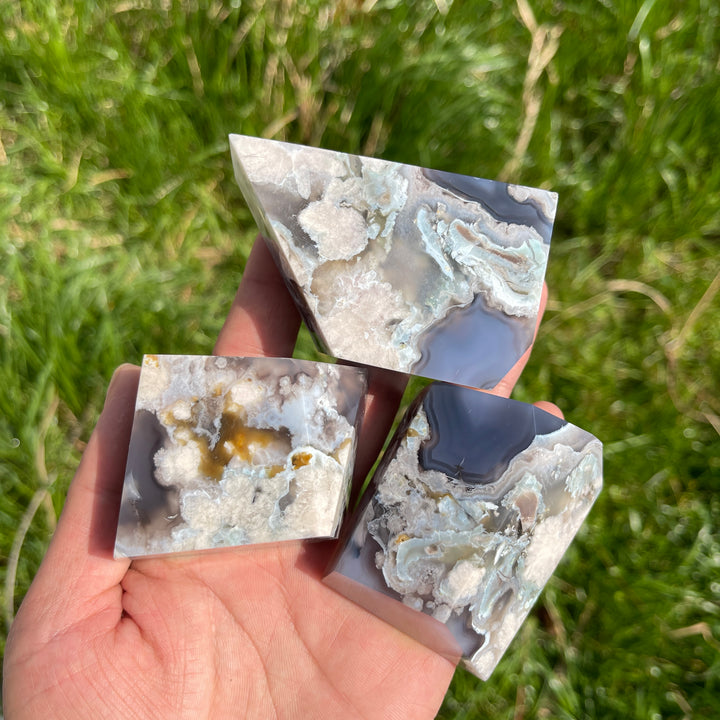 Unique,Natural Crystal Black Flower Agate Freeform