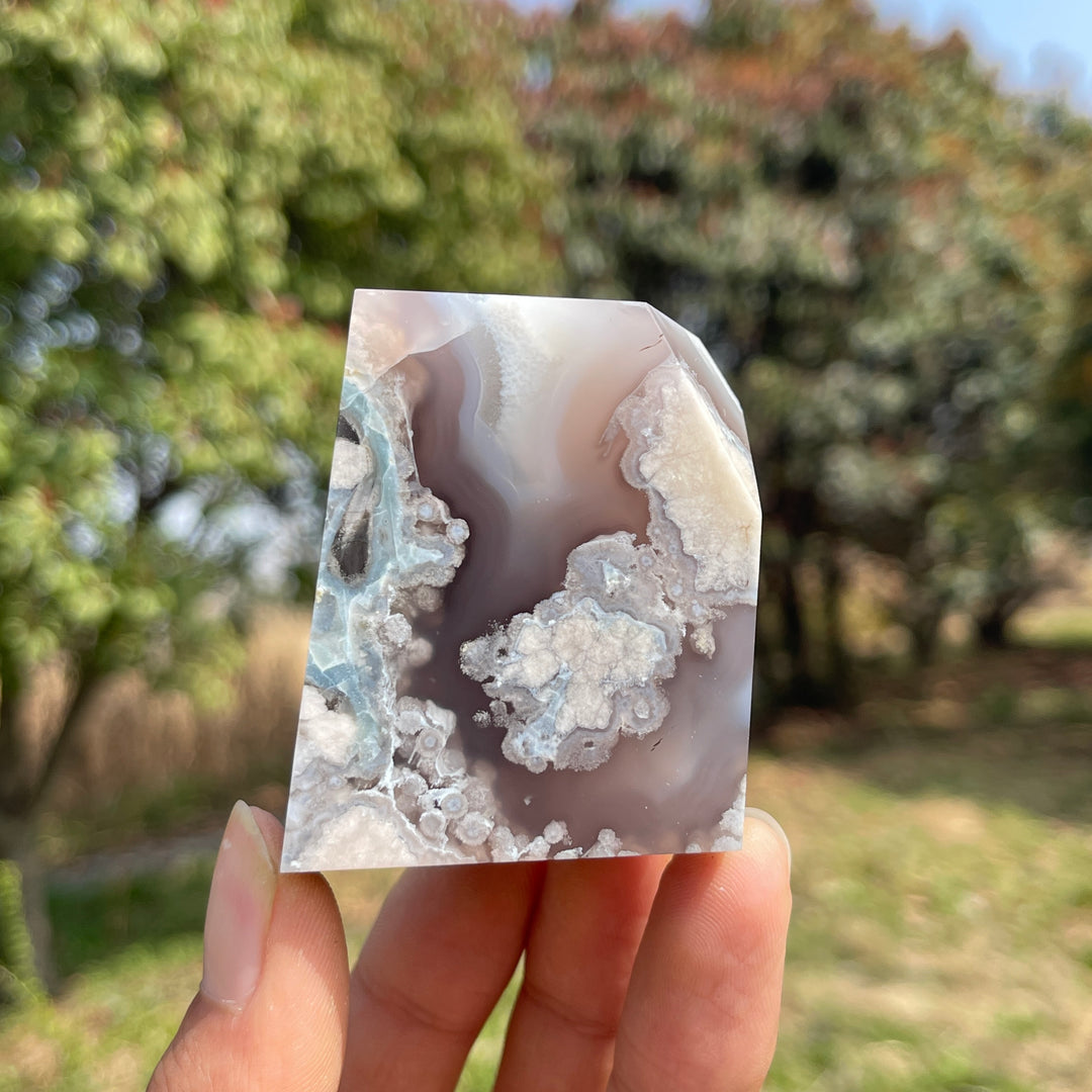 Unique,Natural Crystal Black Flower Agate Freeform