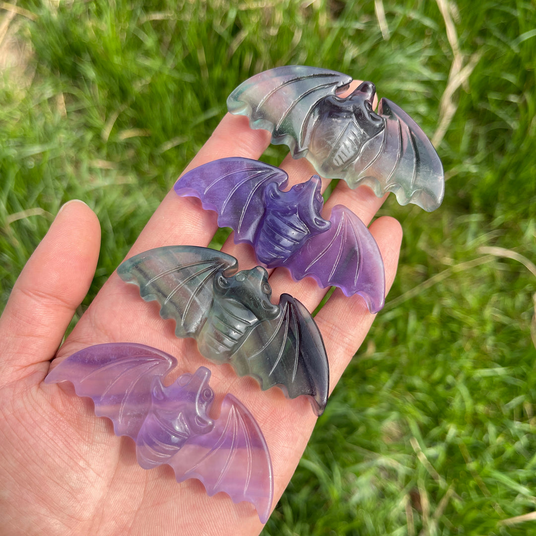 Natural Crystal Fluorite Carved Bat