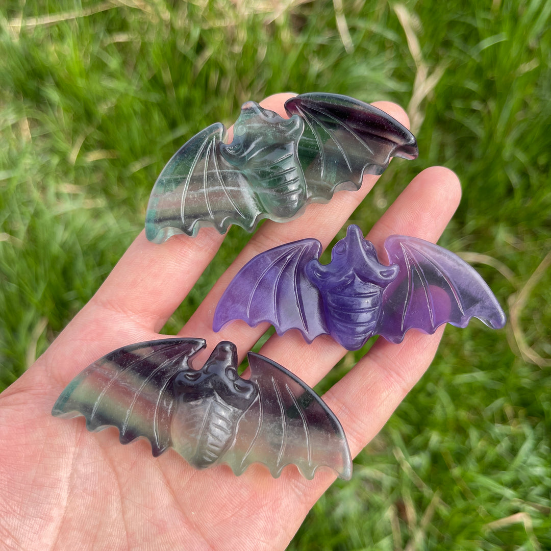 Natural Crystal Fluorite Carved Bat