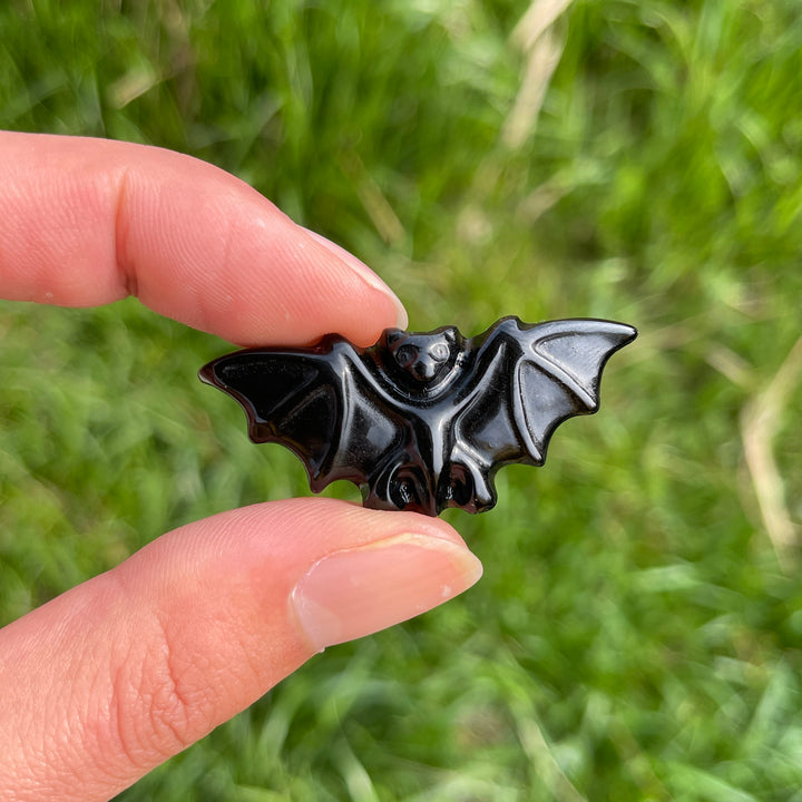 Natural Crystal Black Obsidian Carved Bat