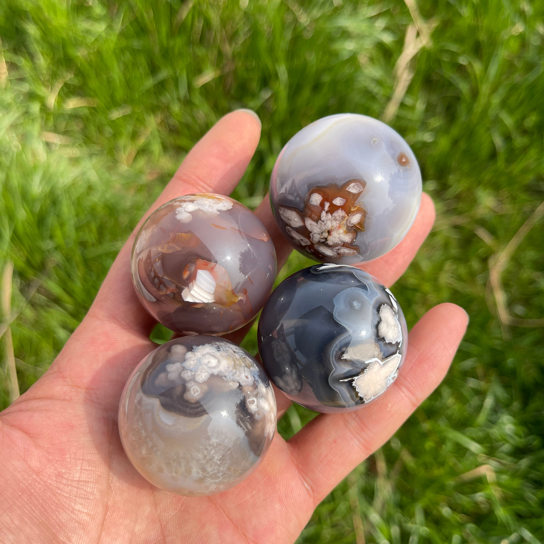 Natural Black Flower Agate Sphere