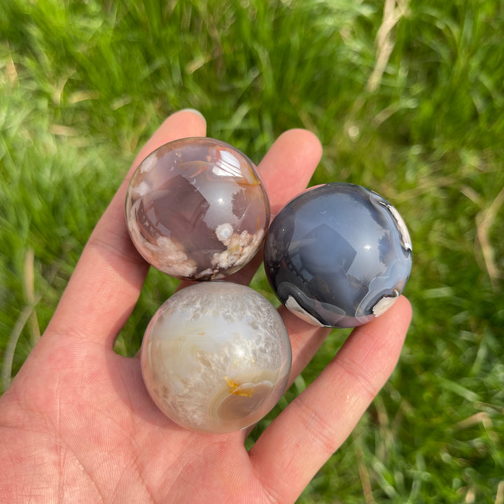 Natural Black Flower Agate Sphere