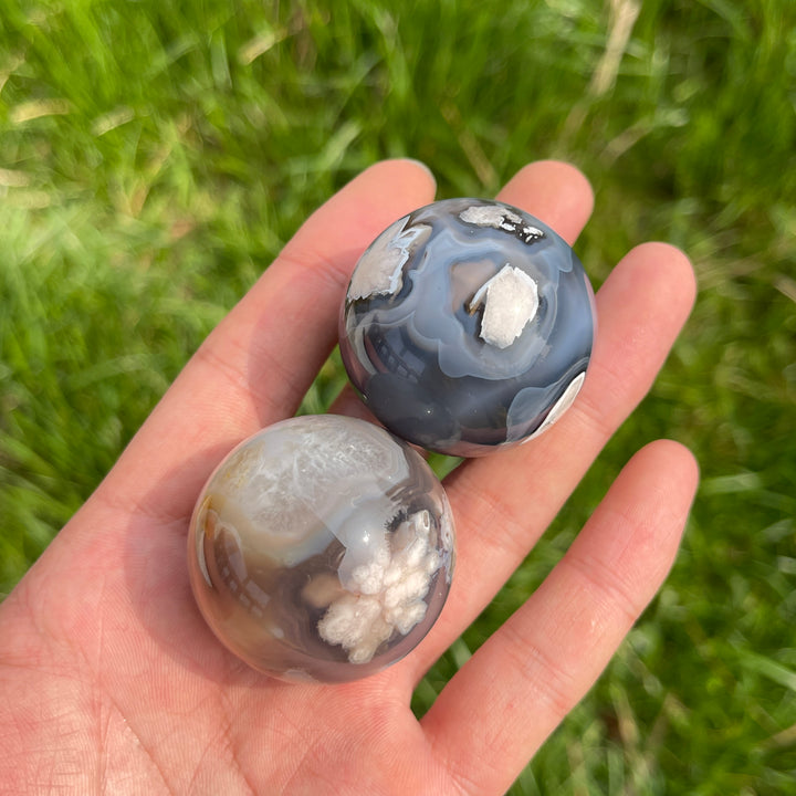Natural Black Flower Agate Sphere