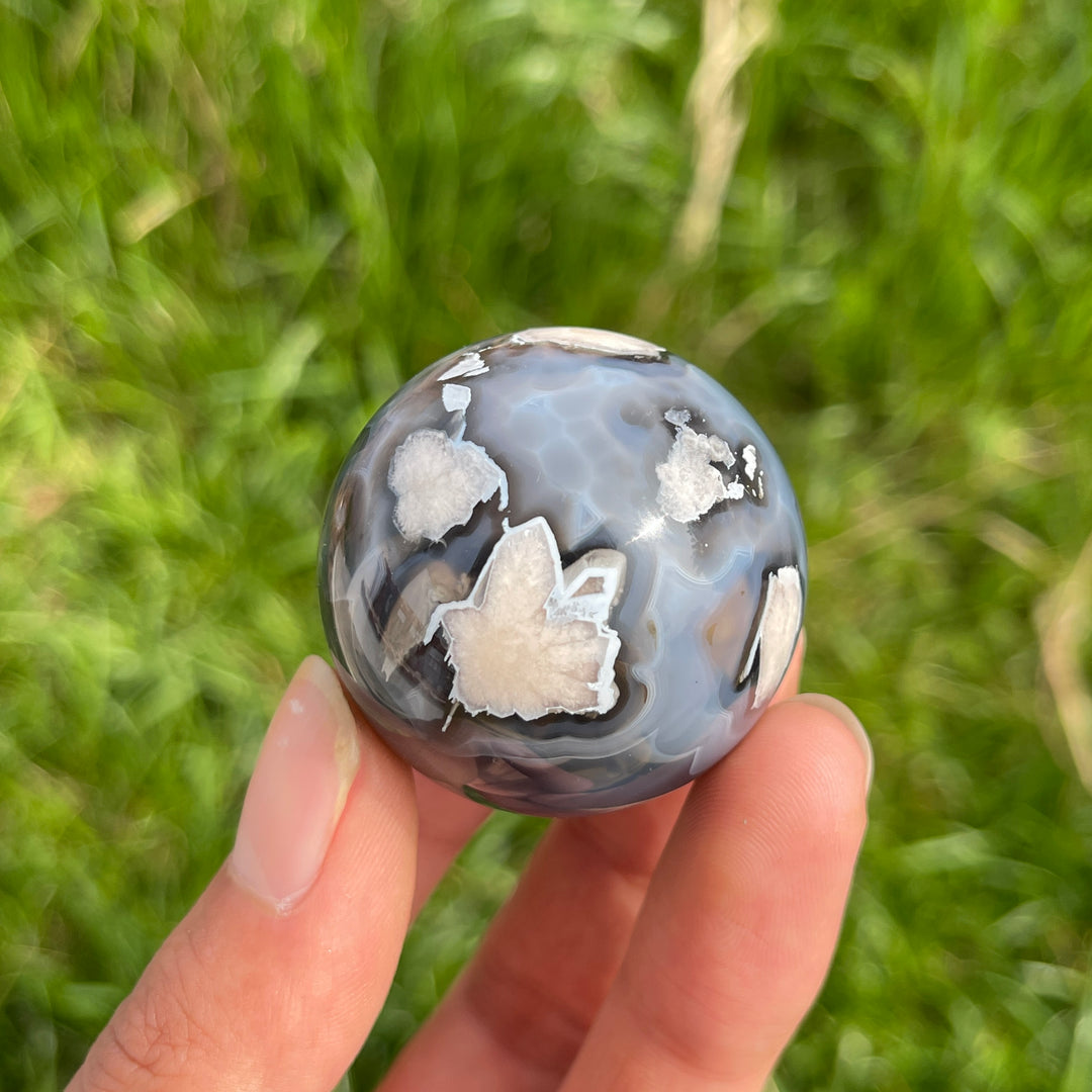 Natural Black Flower Agate Sphere