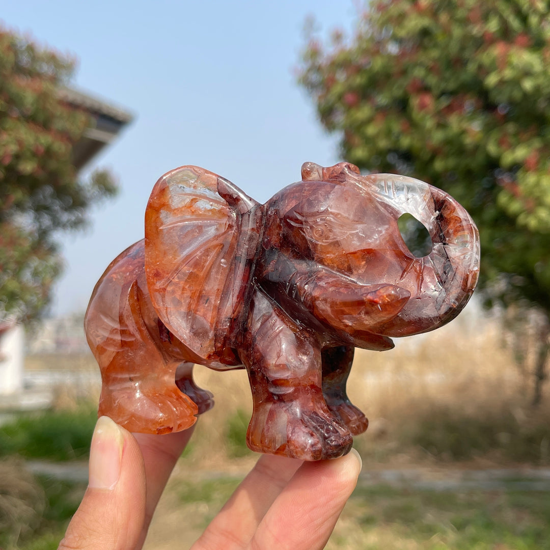 Unique,A Slightly Imperfect Natural Crystal Fire Quartz Elephant