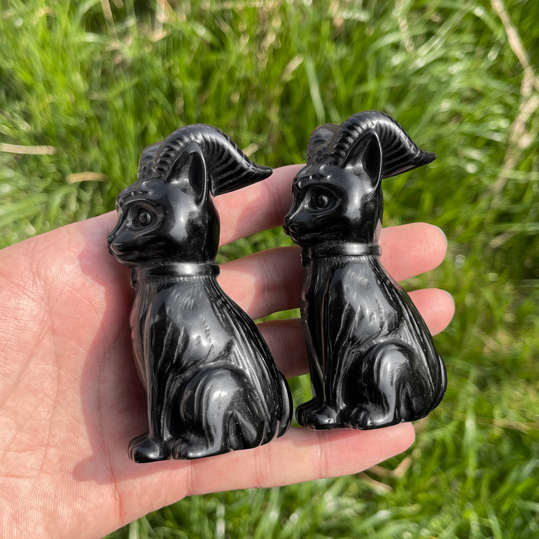 Natural Crystal Black Obsidian Horned Cat