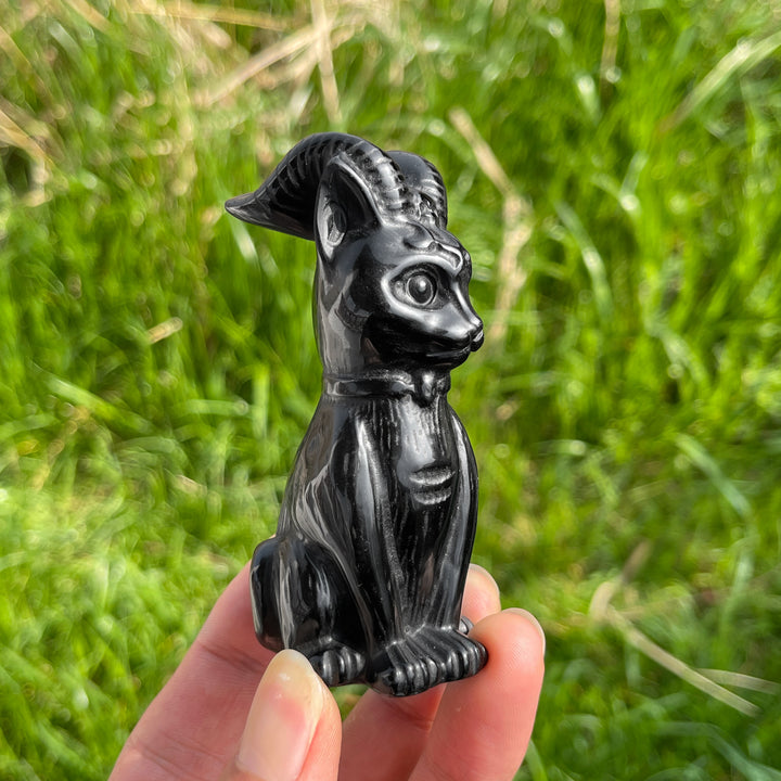 Natural Crystal Black Obsidian Horned Cat