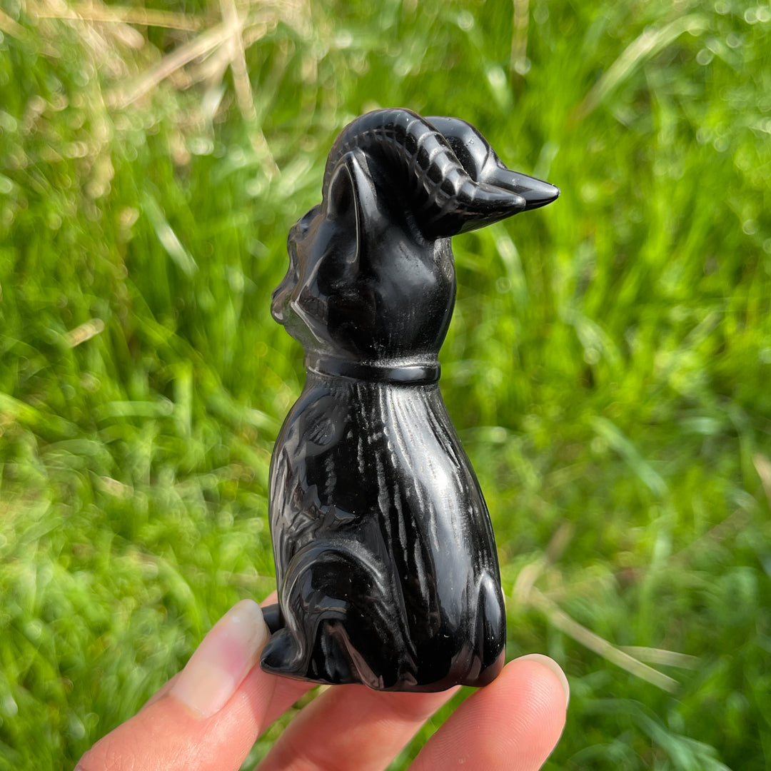 Natural Crystal Black Obsidian Horned Cat