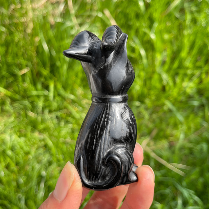 Natural Crystal Black Obsidian Horned Cat