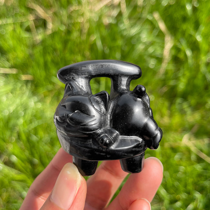 Natural Crystal Black Obsidian Bench Cat