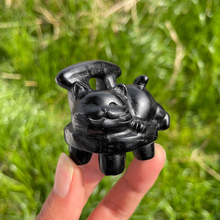Natural Crystal Black Obsidian Bench Cat