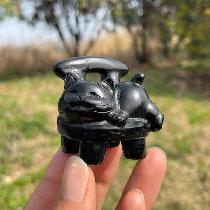 Natural Crystal Black Obsidian Bench Cat