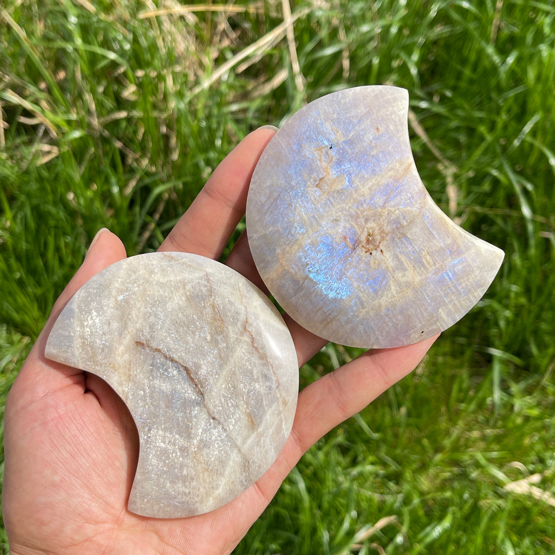 Natural Moonstone Crystal Moon Carving