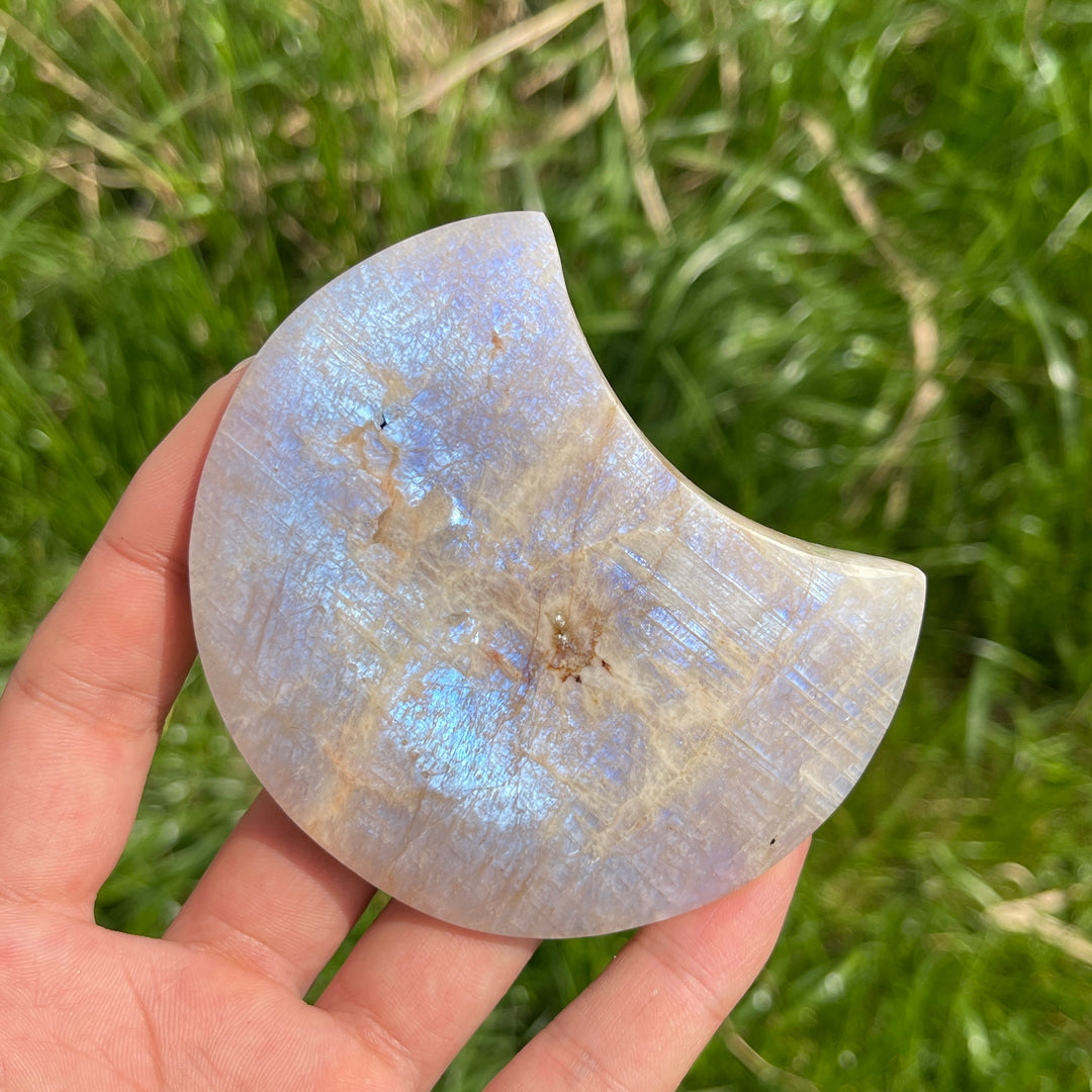 Natural Moonstone Crystal Moon Carving