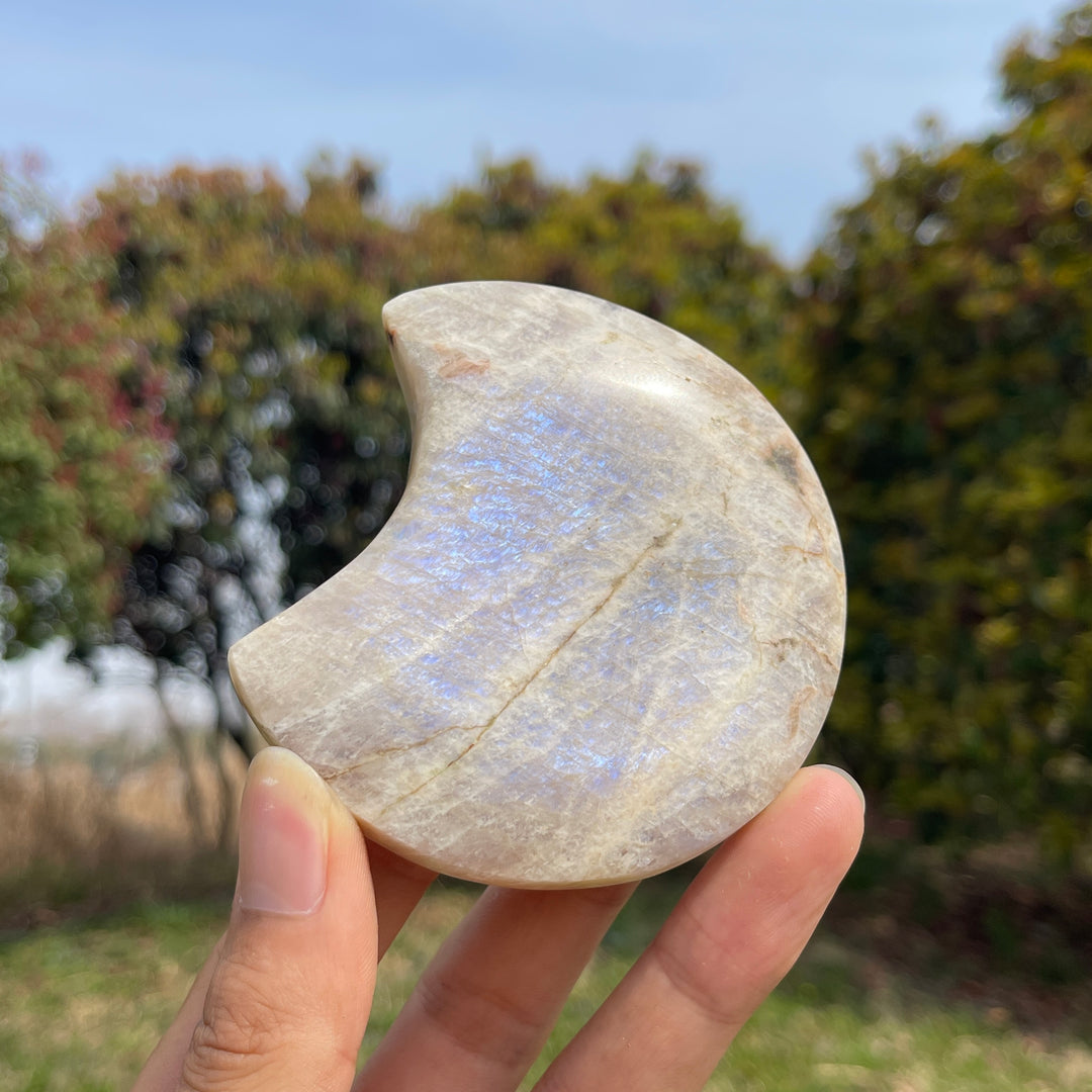 Natural Moonstone Crystal Moon Carving