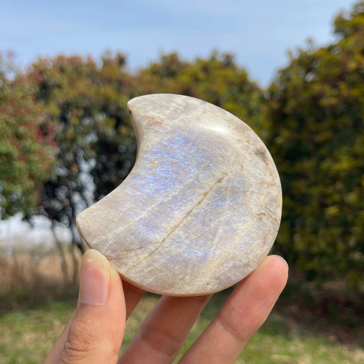 Natural Moonstone Crystal Moon Carving