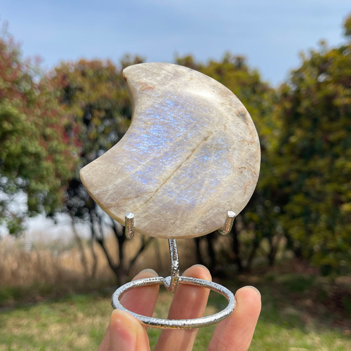 Natural Moonstone Crystal Moon Carving