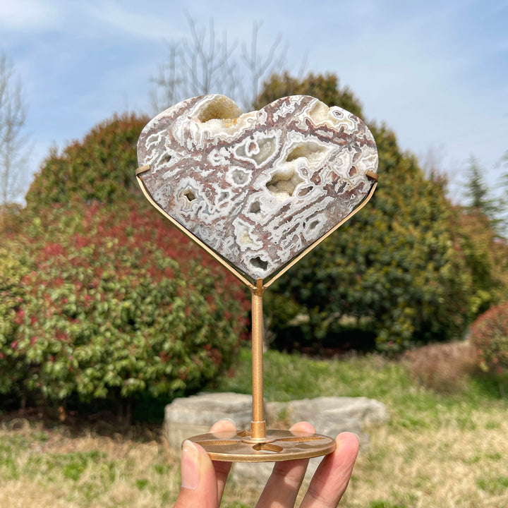 Unique,A Slightly Imperfect Natural Crystal Mexican Agate Heart