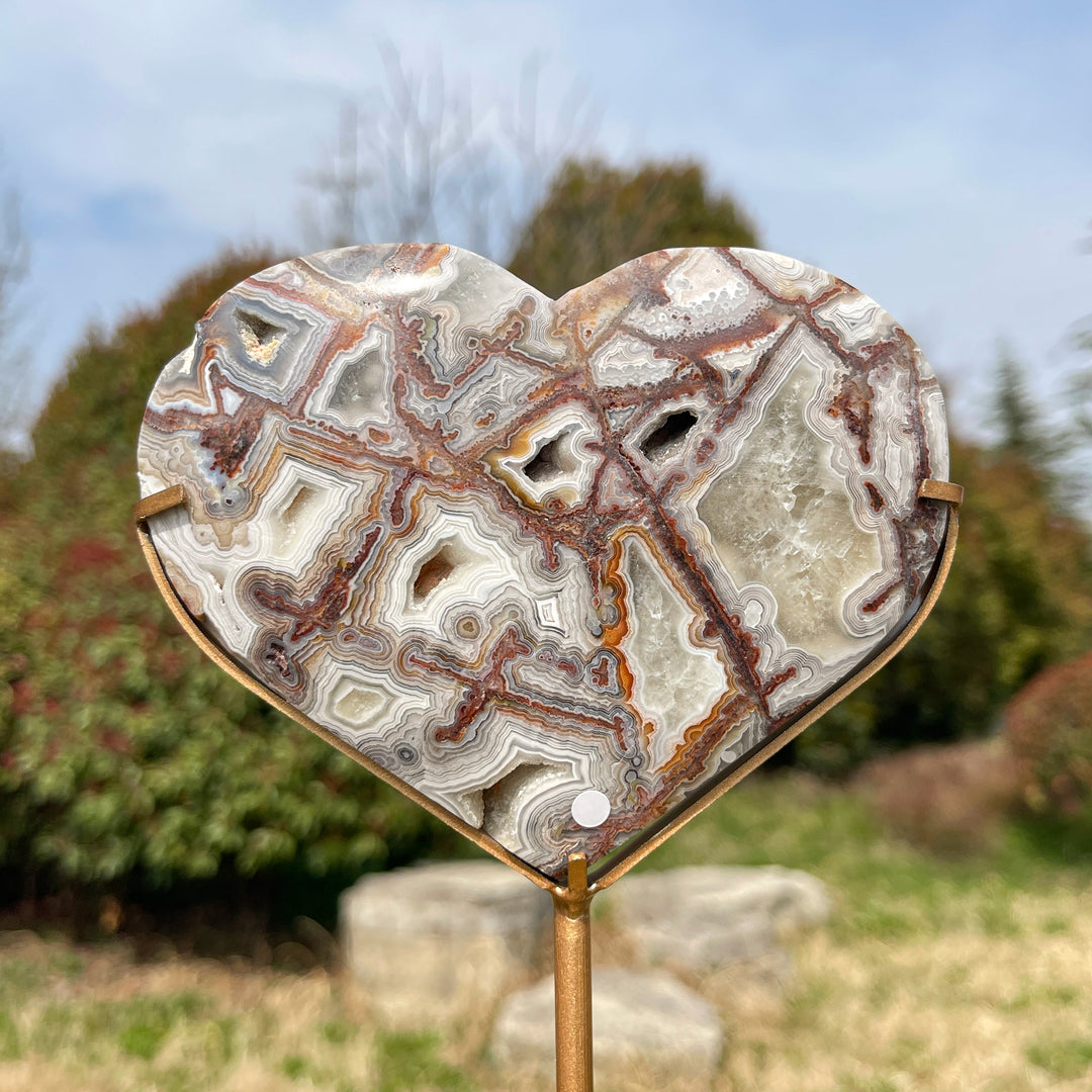 Unique,A Slightly Imperfect Natural Crystal Mexican Agate Heart
