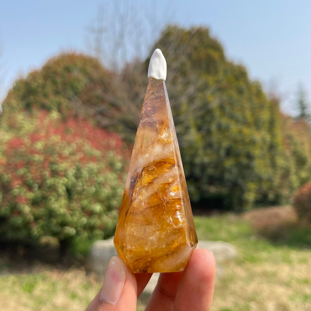 Unique,Natural Crystal Golden Healer Diamond Tower