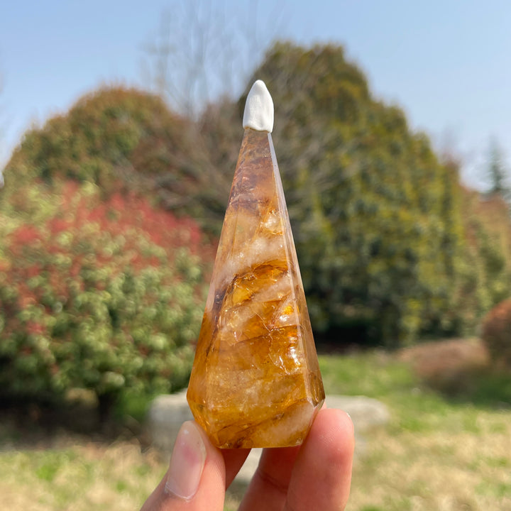 Unique,Natural Crystal Golden Healer Diamond Tower